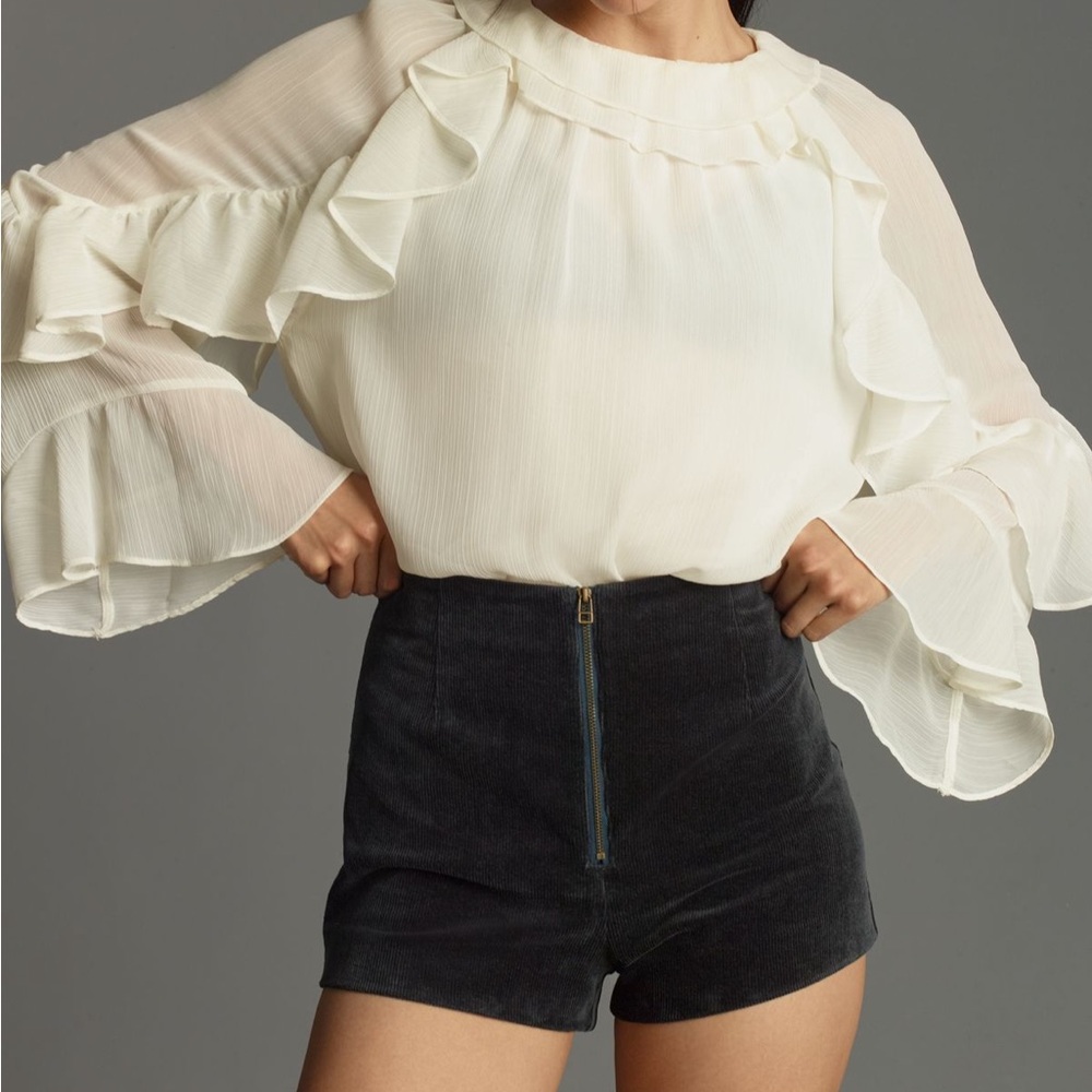 Maeve Anthropologie corduroy front zip micro shorts